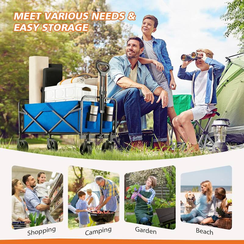 Garden Cart Camping Wagon Foldable, Utility Outdoor Wagon Collapsible Garden Camping Picnic Cart