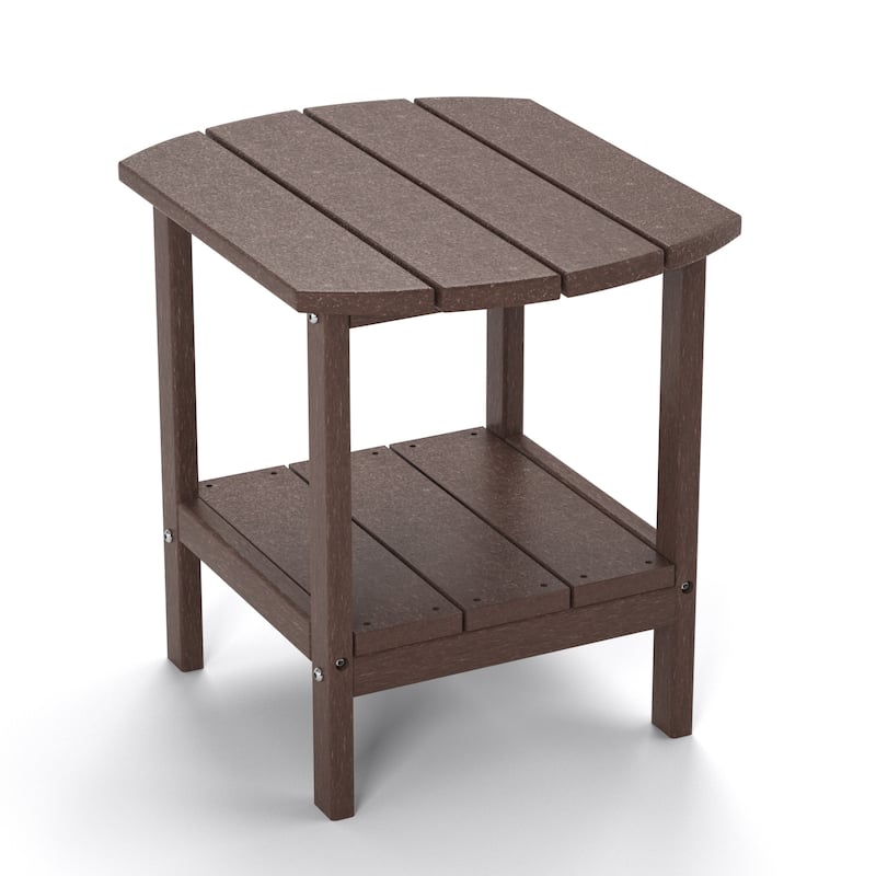 Weather-Resistant HDPE Outdoor Side Table - Modern Patio Accent Furniture - 8' x 10' - Brown