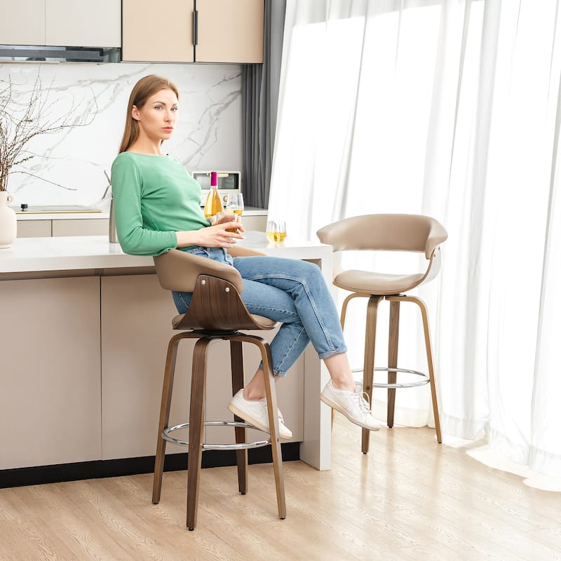 Glitzhome Set of 2 or 4 Modern Counter & Bar Height Wooden Swivel Bar Stools