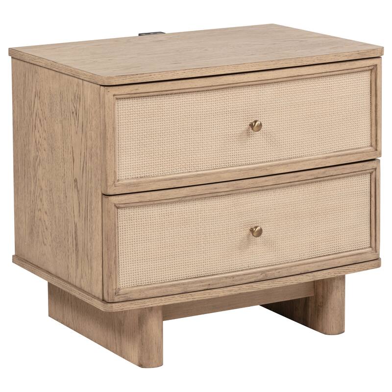 Lno 5pc Queen Bedroom Set, Resin Cane, Beige Oak, Beige Upholstery