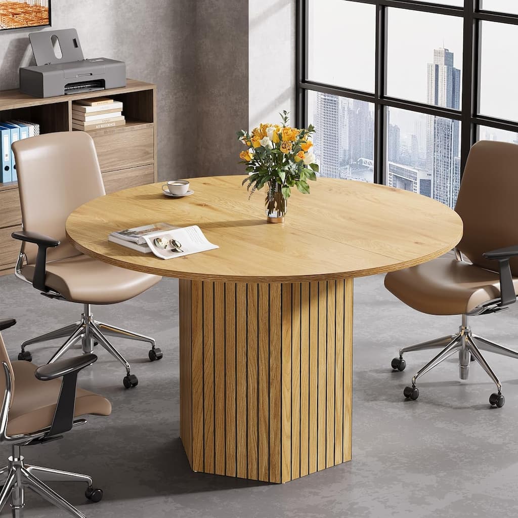Modern Wood Round Conference Table, Office Meeting Training Seminar Business Negotiation Accent Table, Conference Meeting Room