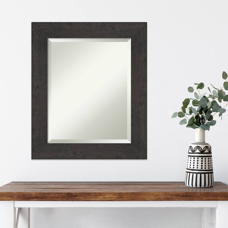 Beveled Wall Mirror - Rustic Plank Espresso Frame