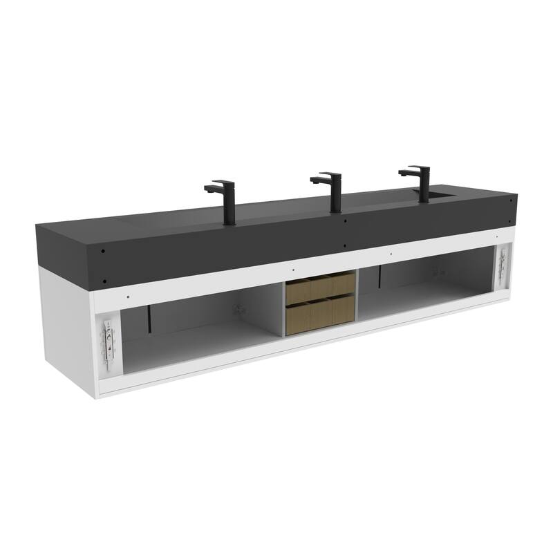 Nile 84-Inch Wall Mounted Bathroom Vanity Set w/ Black Top