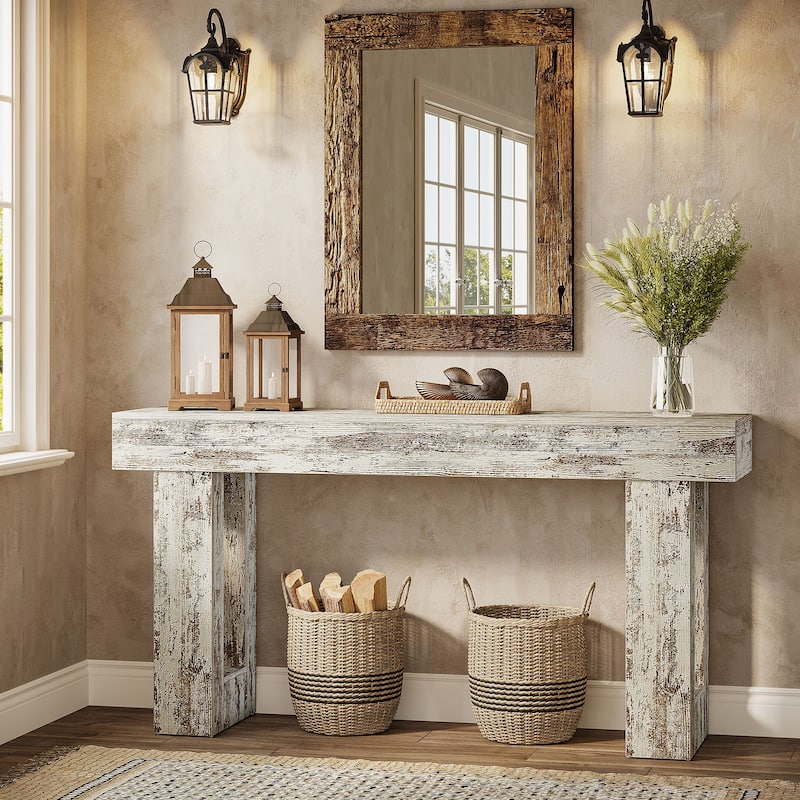 63-Inch Farmhouse Wooden Sofa Console Entryway Table for Living Room