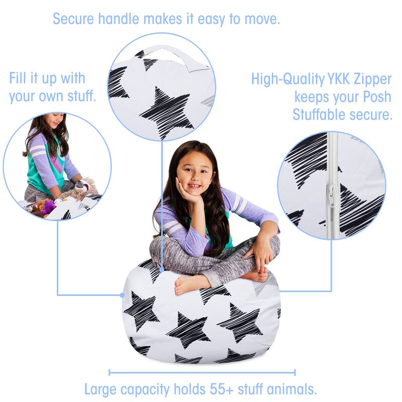Kids Bean Bag Chair Cover Stuffed Animal Storage or Toy Organizer