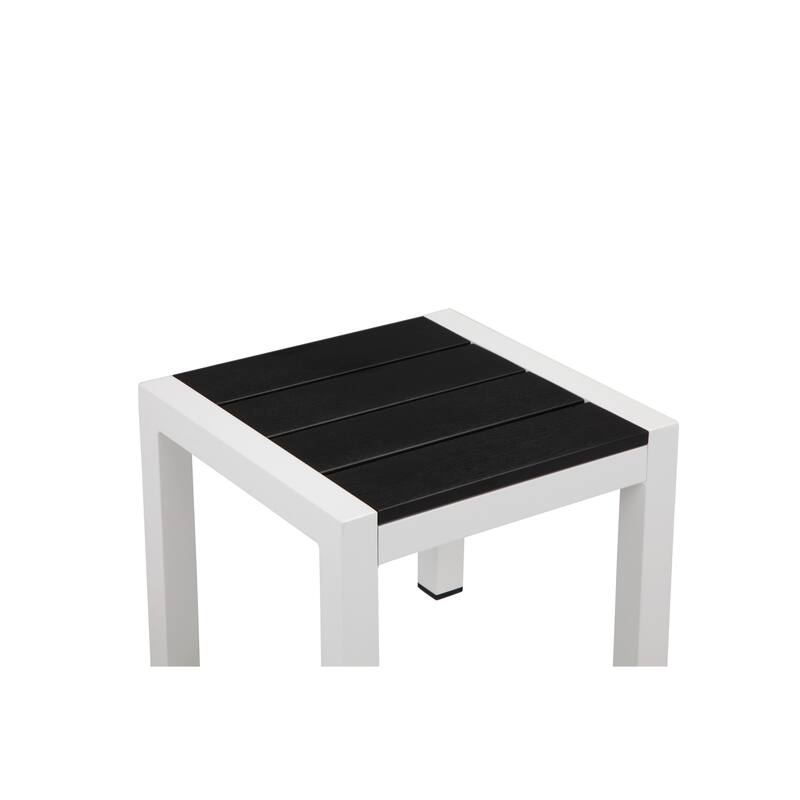 Josh 18 Inch Side End Table, Jet Black Polyresin Planks, Aluminum Frame