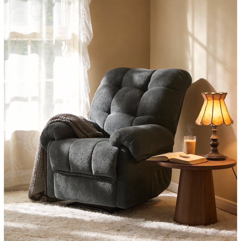 Recliner Chair, Overstuffed Armchair, Manual Recliner, Padded Footrest, Ergonomic Lounge Chair, Soft Fabric Recliner