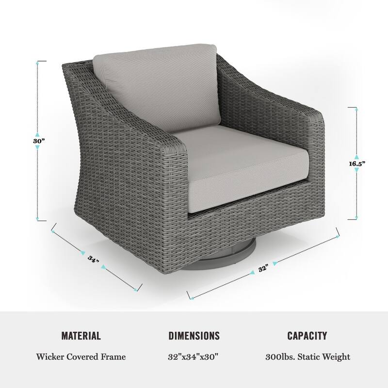 Martha Stewart 2PK Outdoor Rattan Wicker Swivel Chairs with All-Weather Cushions - 32"W x 34"D x 30"H