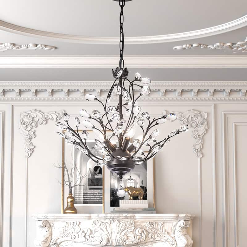 Maxax 4 - Light Unique Classic / Traditional Chandelier with Crystal Accents - Black