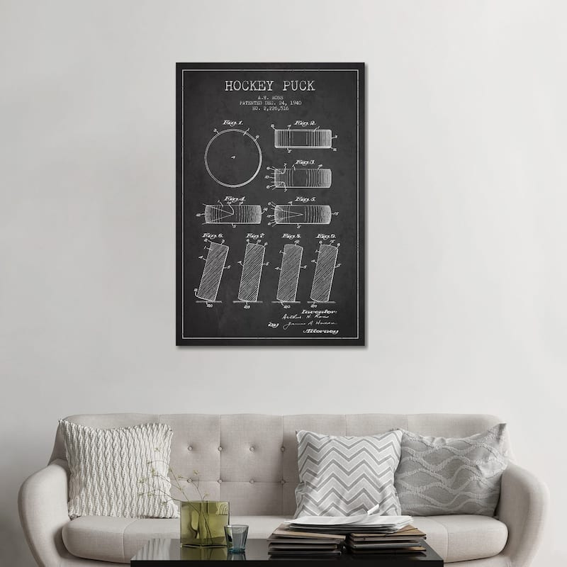 iCanvas "Hockey Puck Charcoal Patent Blueprint" by Aged Pixel Canvas Print - 48x32x1.5