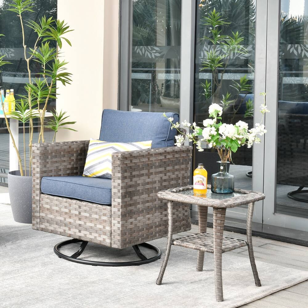 OVIOS 2-piece Swivel Rocking Wicker Chair Side Table Conversation Set