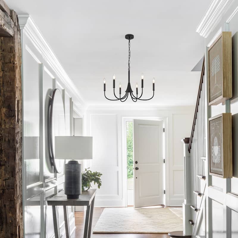6-Light Modern Farmhouse Chandelier, Candle Style Chandelier, Semi Flush Mount Chandelier for Dining Room Living Room Kitchen
