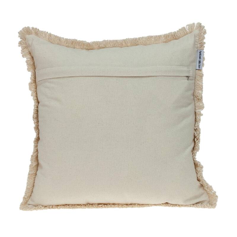 18" Beige and Blue Embroidered Ethnic Design Throw Pillow