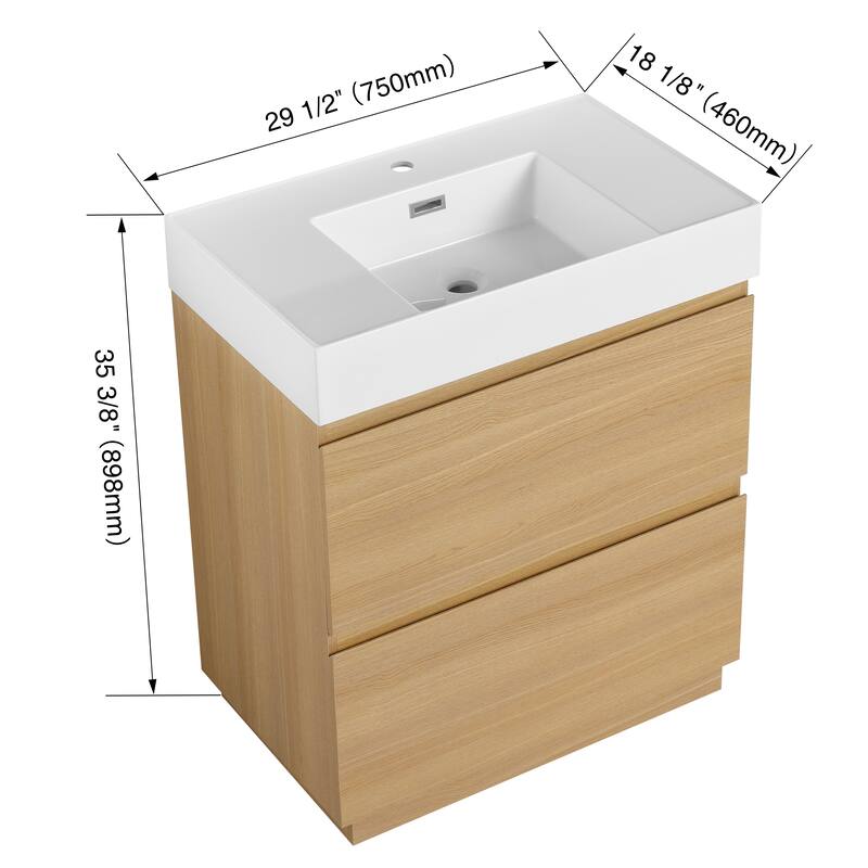 GDFStudio - Lecce Modern Freestanding Bathroom Vanity Set with Resin Sink, 2 Soft Close Drawers & Antirust Hardware
