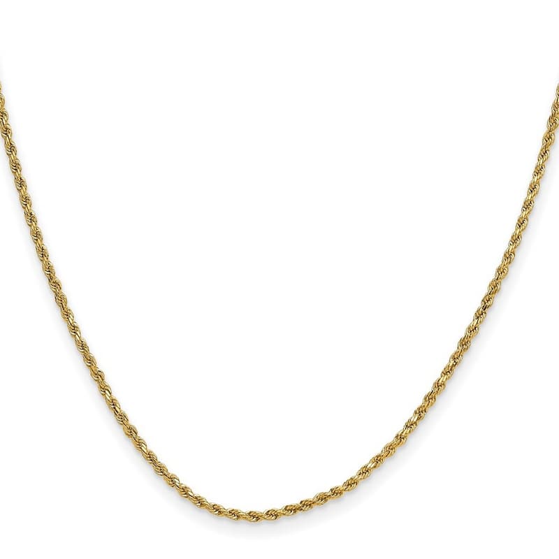 Curata 14k Yellow Gold 2mm Semi Solid Diamond Cut Rope Chain Necklace for Men