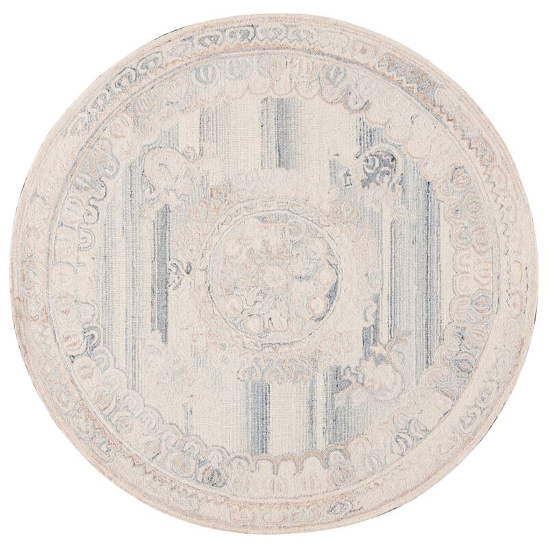 SAFAVIEH Handmade Aubusson Dunja Traditional Wool Rug - 6' Round - Grey/Ivory
