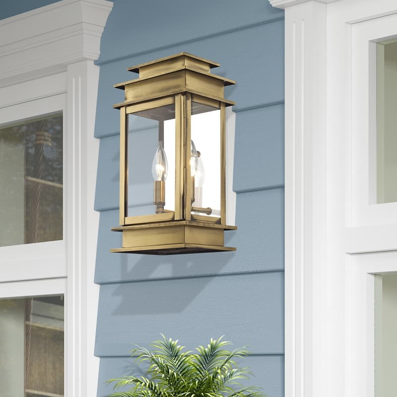 Livex Lighting 2-light Antique Brass Outdoor Wall Lantern, 2014-01 - 7.5" W X 14" H X 5.75" EXT