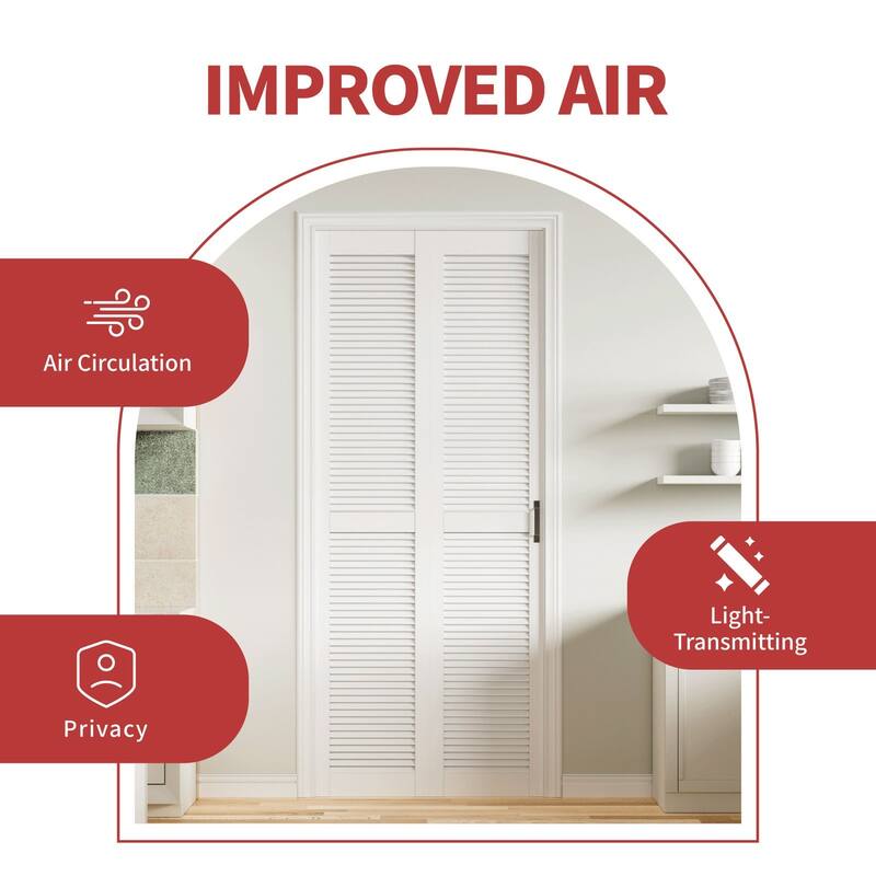 80"H White Louver Closet Doors Solid Manufactured Wood Primed Shaker Slab Interior Door