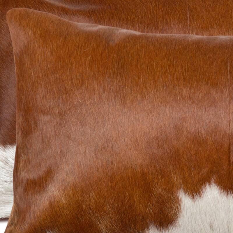 HomeRoots Set of Two 12" X 20" Brown and White Cowhide Throw Pillows