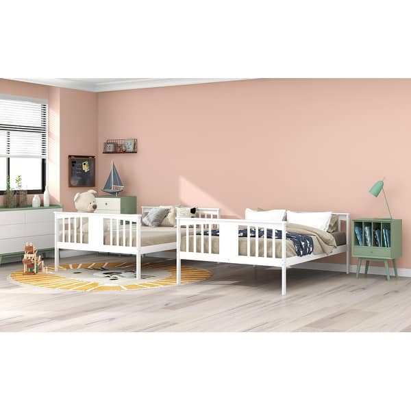 slide 2 of 13, Full Convertible Bunk Bed with Guardrails & Ladder - Strong Wooden Build White - Full
