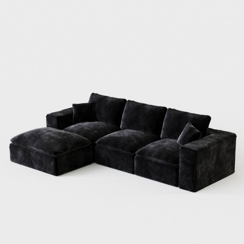 108.26" Corduroy Upholstered Sectional Sofa with Flexible Ottoman