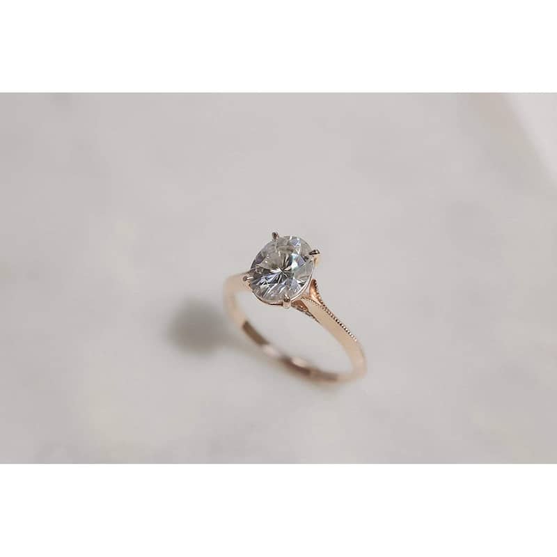 Annello by Kobelli 14K Gold 2ct Oval Forever One Moissanite Cathedral Engagement Ring (DEF/VS, GH/I)
