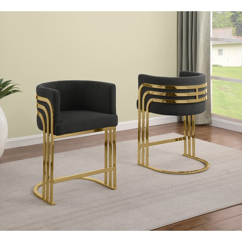 Best Quality Furniture Teddy Fabric Barstool with Gold Chrome Base (Set of 2) - N/A - Black Barstool