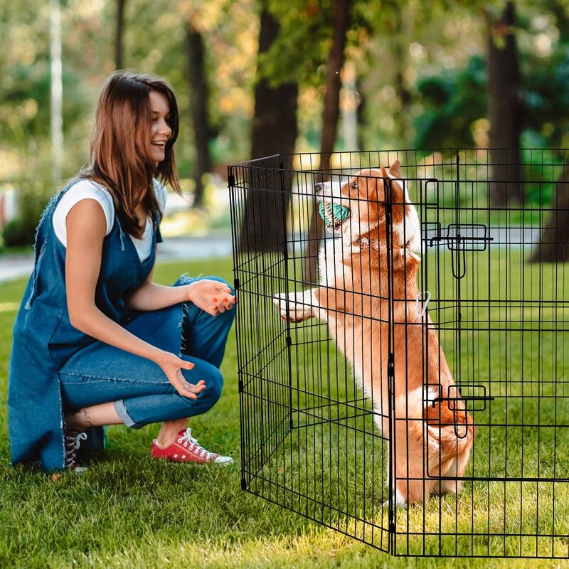30 Inch Pet Exercise Fence with Foldable Panels and Ground Cover - 63.0" x 63.0" x 30.0"