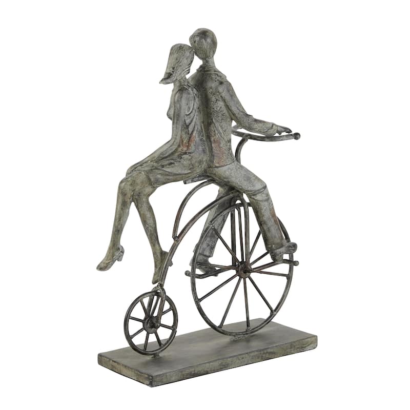 Polystone People Decorative Sculpture with Bike - Gray - Roche River Decor