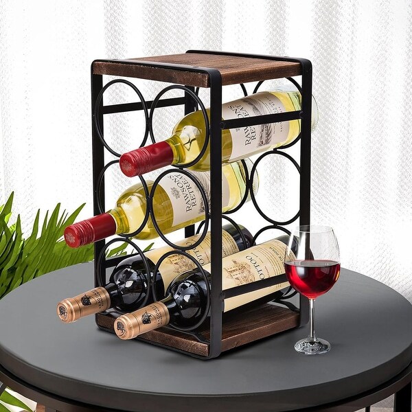 Rustic Wood Countertop Wine Rack 6 Bottles No Need Assembly - Bed