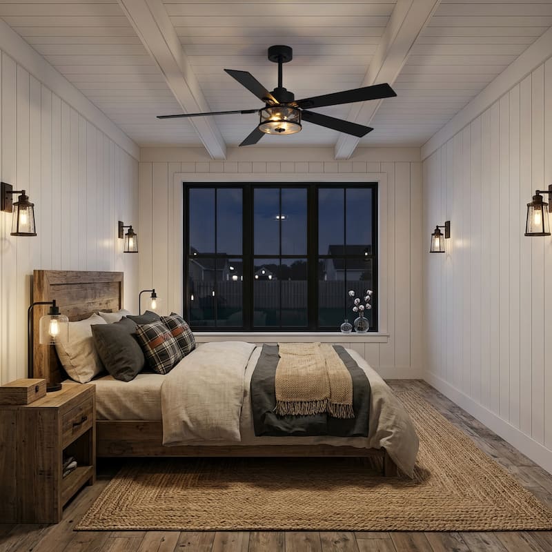 56" Reversible 5-Blade Glass Shade Ceiling Fan Chandelier with Light and Remote