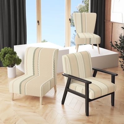 Designart "Cream Striped Pattern" Upholstered Patterned Accent Chair and Arm Chair