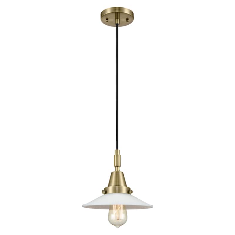 Innovations Lighting Downtown Urban - Caden Halophane - 1 Light 9" Cord Hung Mini Pendant - Antique Brass/Matte White Halophane Shade