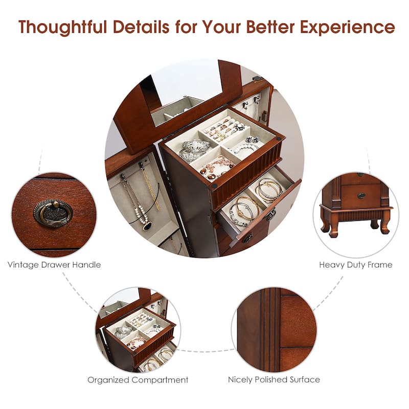 Standing Jewelry Armoire Cabinet Wooden Jewelry Storage Organizer