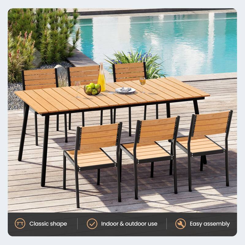 9/11-piece Outdoor Dining Set w/ Umbrella and Base Aluminum Dining Table and PE Rattan Chairs