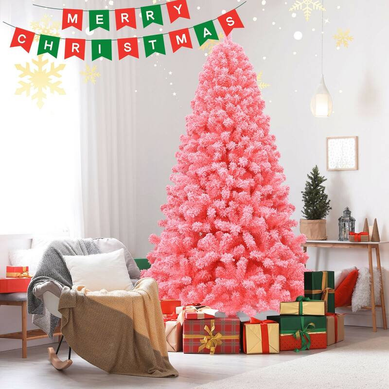 7.5 Feet Pink Christmas Tree with Snow Flocked PVC Tips and Metal Stand