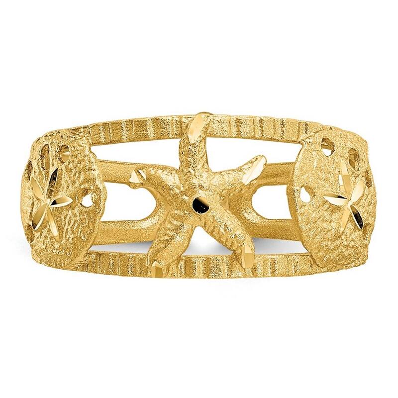 Curata Womens Adjustable Solid 14 karat Yellow Gold StarFish Toe Ring
