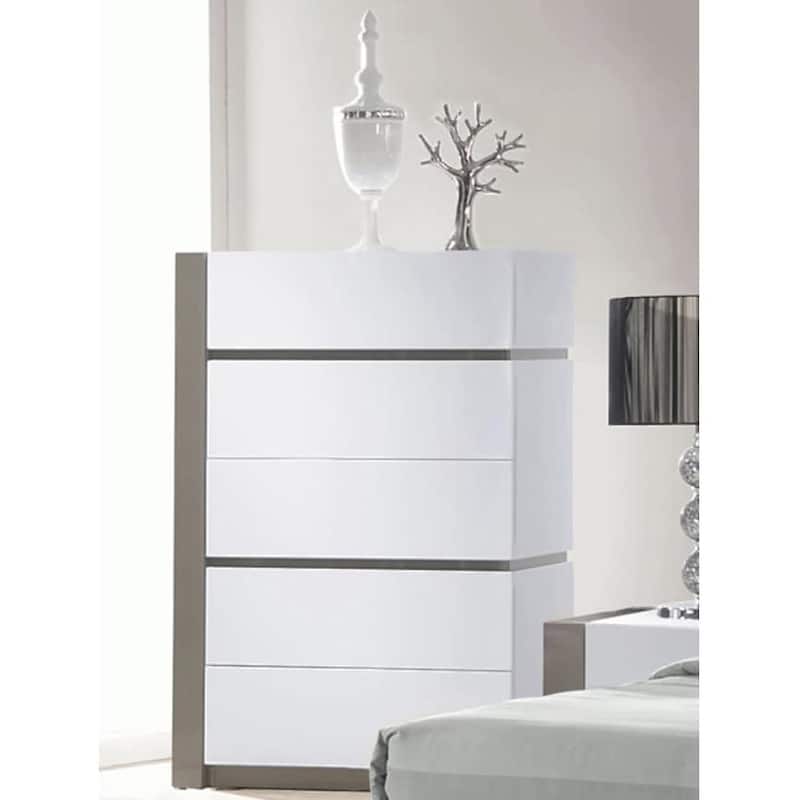 Somette Mehdi Gloss White/ Grey 5-drawer Chest
