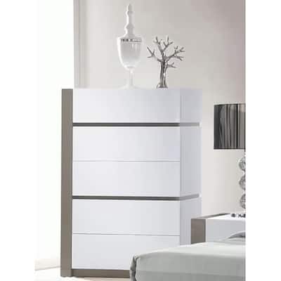 Somette Mehdi Gloss White/ Grey 5-drawer Chest