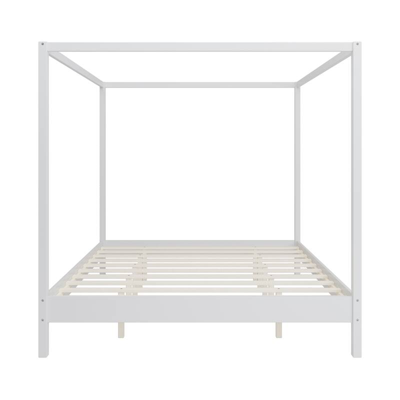 Wood Canopy Frame Platform Bed Four Poster Open Bed Frame
