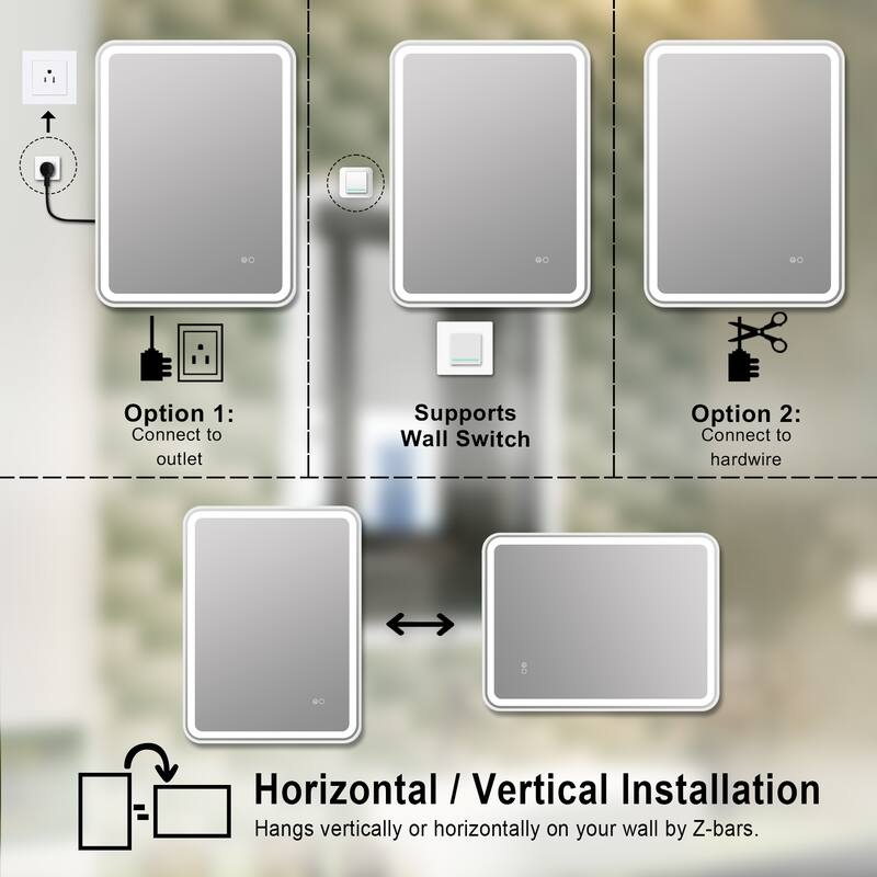 Wall Mounted Bathroom Framed LED Mirror With Anti- Fog,Memory Function And Dimmable Light Touch Sensor