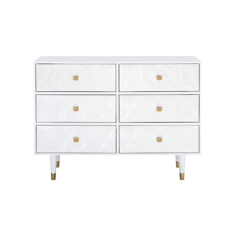 Bea Geometric Textured Glam 6-drawer Dresser - White