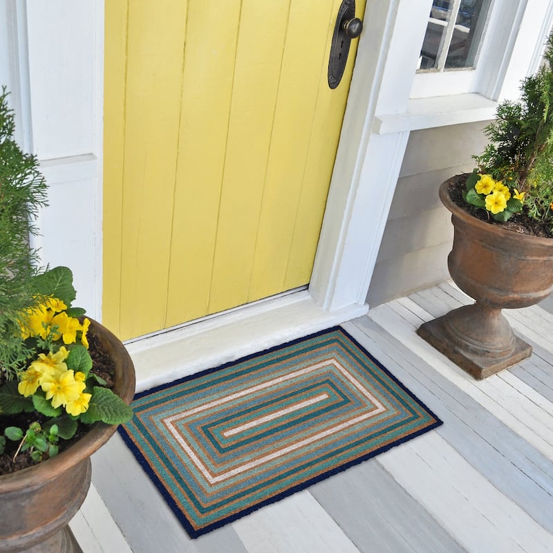 Liora Manne Multi Border Coir Welcome Door Mat (1'6" x 2'6") - 1'6" x 2'6" - Blue
