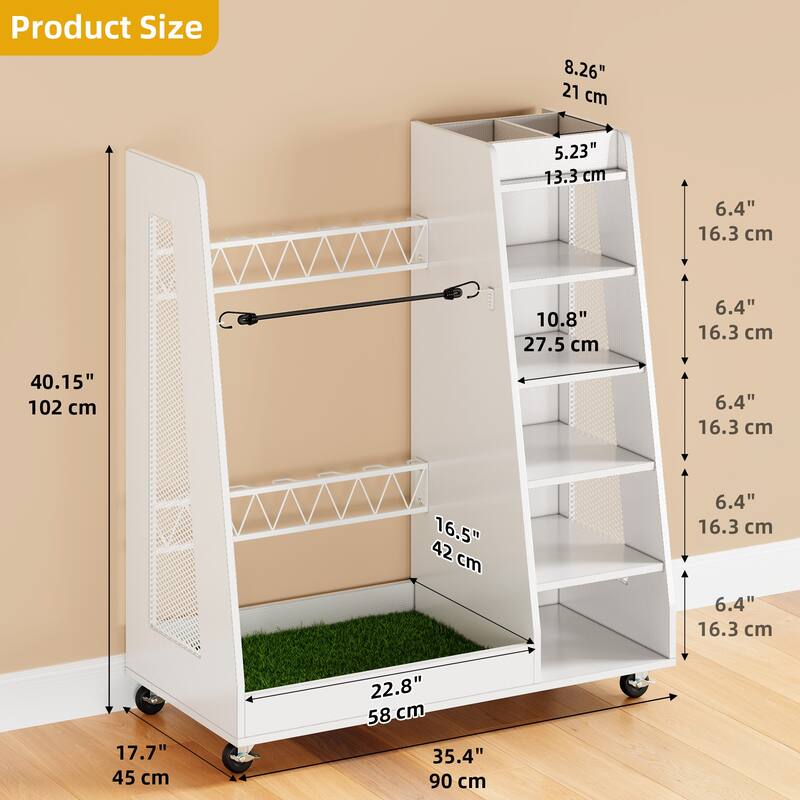 Moasis 35.4" Wide Golf Storage Garage Organizer Sport Balls Storage Rack with Wheels
