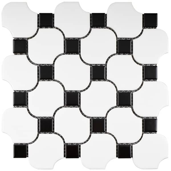tilegen halibon with dot random sized porcelain mosaic tile in white black floor and wall tile 11 sheets 8 03sqft on sale overstock 27973590