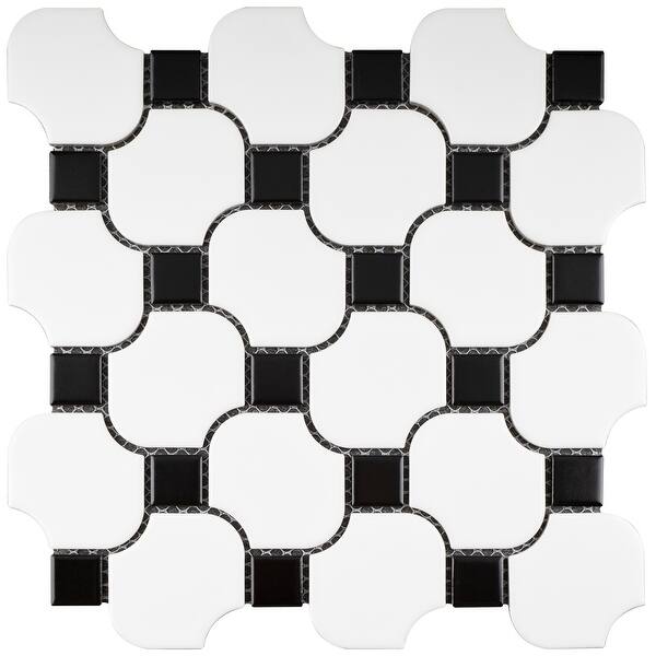TileGen. Halibon with Dot Random Sized Porcelain Mosaic Tile in White ...