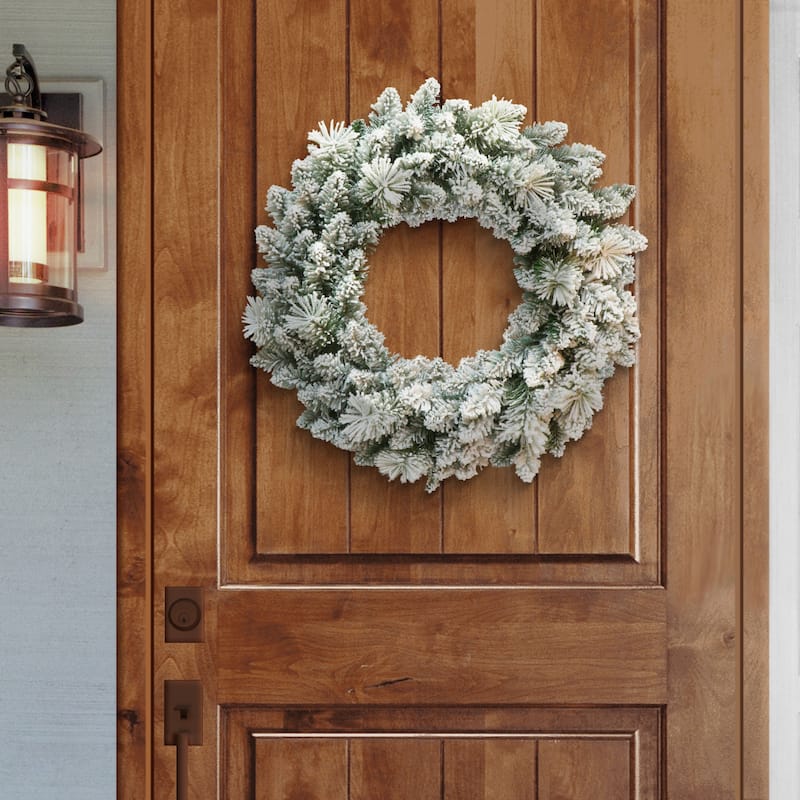 Puleo International 24" Flocked Spruce Wreath - 24 - 24 - Green