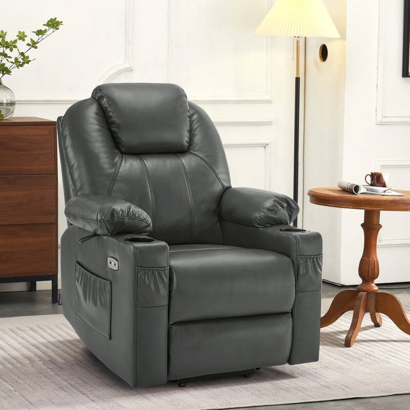 MCombo Small Power Lift Recliner Chair with Massage and Heat for Elderly, 3 Positions and USB Ports Faux leather 7141