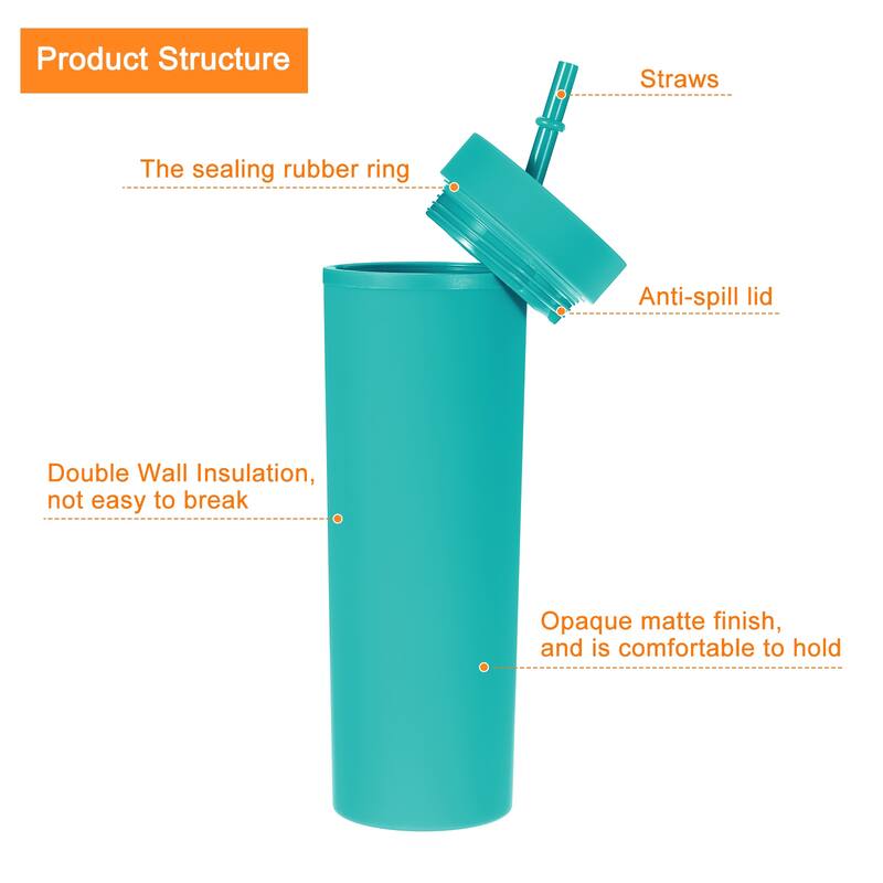 Skinny Tumbler with Lids and Straws, 16Oz Matte Skinny Tumbler Bulk