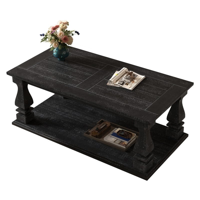 Farmhouse 47.24" Coffee Table with Heavy Planked Top and Storage for Rustic Living Room Style